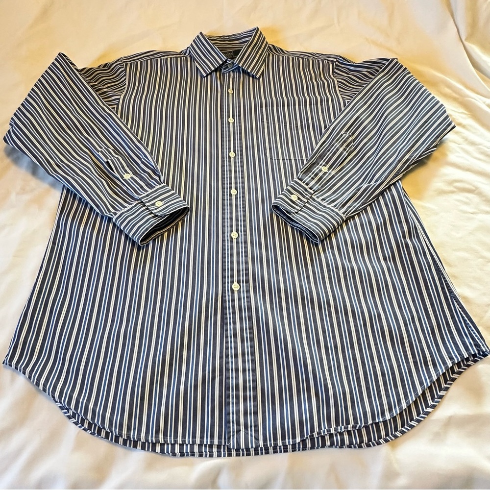 POLO by Ralph Lauren Curham Sport Men’s L Blue & White Striped Dress Shirt
